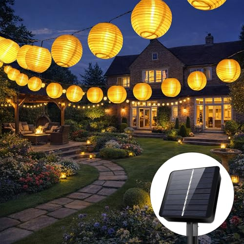 Auting Solar Lichterkette Lampions Außen, 6M 20 LED Solar Lichterkette Aussen, 8 Modi Lampions Außen Wetterfest für Garten Balkon Terrasse Hochzeit, Warmweiß