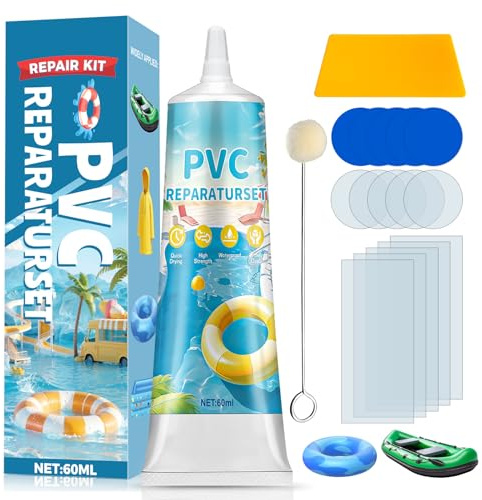 Miioto Kit de Réparation Piscine, Colle PVC, Rustine Matelas Gonflable | Étanche Robuste Colle Rustine Piscine pour Matelas Pneumatiques Tente Kayaks Anneau de Natation et Gonflables (60ml)