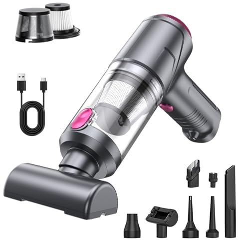 Anluomania Aspirabriciole Senza Fili, Mini Aspirapolvere, Aspirapolvere Auto, Aspirapolvere Portatile Senza Fili, Ricaricabile Aspirapolvere, Luce LED, Doppio Filtro, per Auto Casa Ufficio Animali