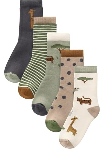 NEXT Jungen Gemütliche Socken mit Baumwolle, 5er-Pack Safari Animals 26.5-30.5