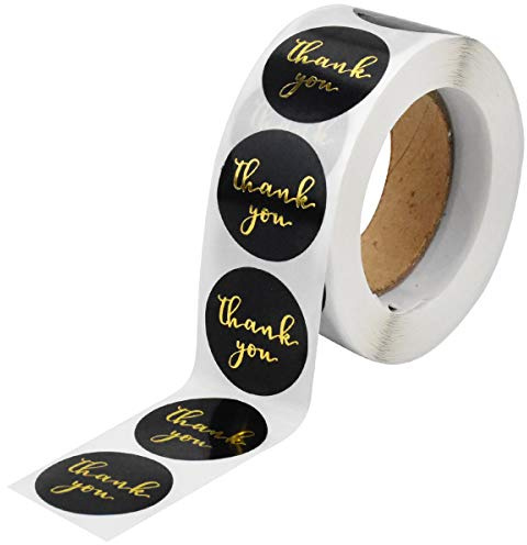 Thank You Stickers 500 Pieces 1Inch Thank You Adhesive Stickers Handmade Bronzing Labels Round Seals Stickers for Gift Wrapping Baking Christmas Card Wedding Decoration, Black