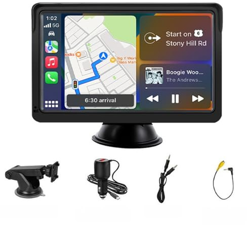 Moxier Car Sat Nav, GPS Navigation, Bluetooth, Hands-Free, FM Transmitter, Rear Camera, Voice Guidance, 360° Adjustable Screen (7-inch)