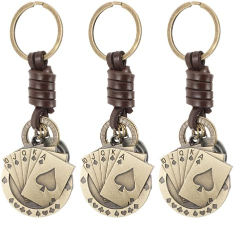 VALICLUD 3 Stück Poker Schlüsselanhänger Herren Retro Stil aus Zinklegierung Handgewebter Glücksbringer für Tasche und Schlüsselbund Leichtes Party Geschenk