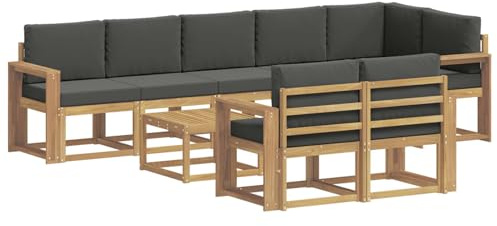 vidaXL Outdoor-Sofagarnitur 9 pcs Weiß und Anthrazit Polyester, Stylisches Außensofa, wetterfestes Set, Bequeme Sitzgelegenheit für den Garten, Akazienholz Möbel