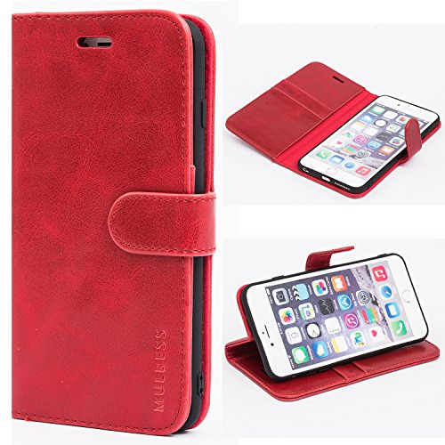 Mulbess Handyhülle für iPhone 6S Plus/iPhone 6 Plus Hülle - Leder Tasche mit Kartenfach - Klapphülle Schutzhülle - Wein Rot