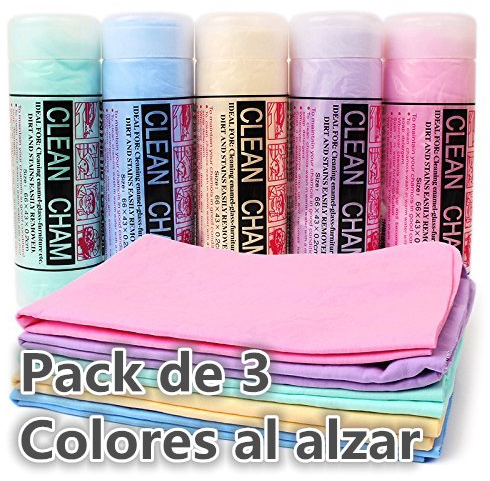 Bayetas Paños Limpieza Gamuza Piel PVA para Coche Automóviles Cocina Espejos Ventanas Oficinas Casas Toalla Secado de Pelo Humano o de Mascotas Perros Gatos, 43x32cm, 3 unidades viene con el estuche
