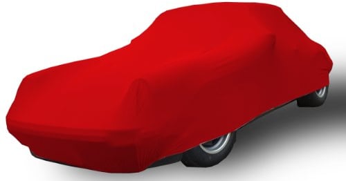 Car-e-Cover© Auto Abdeckplane – Indoor Autoplane Perfect Stretch – 180 g/m² elastisches Jersey – Atmungsaktiv – Konturgenau – Staubschutz – Für Garage & Halle - (Rot, XL)