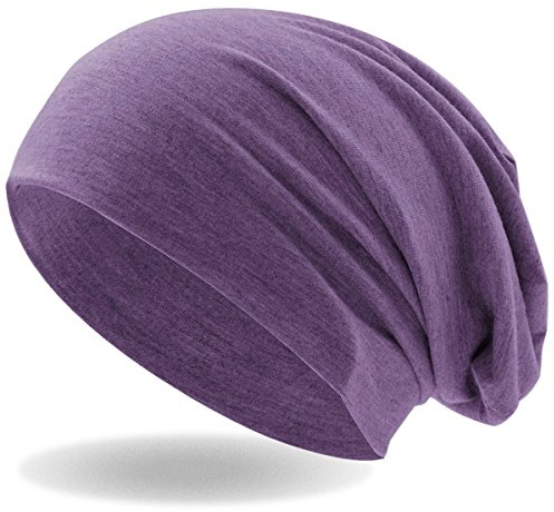 Hatstar® Klassische Slouch Long Beanie Mütze | leicht und weich | für Damen und Herren | Übergangsmütze für Frühling und Sommer (Jeans Lila meliert)