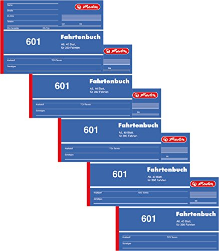 Herlitz Fahrtenbuch A6, 40 Blatt (5 Stück, DIN A6)