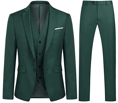 YOUTHUP Abito da Uomo 3 Pezzi Completo Eleganti in Matrimonio e Slim Fit Blazer Gilet Pantaloni, Verde, L