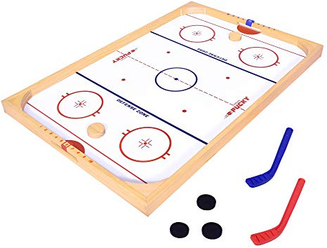 GoSports Hockey Ice Pucky Wooden Table Top Hockey Game for Kids & Adults - Includes 1 Game Board, 2 Hockey Sticks & 3 Pucks