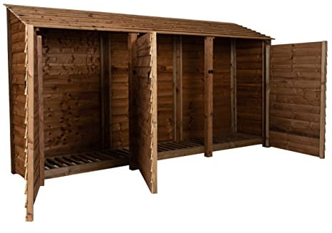 Arbor Garden Solutions wooden log store with doors 6ft, firewood storage (W-335cm, H-180cm, D-88cm), brown finish (Without kindling shelf)