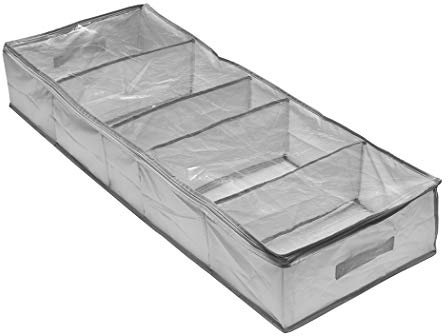 Addis Home Wardrobe Underbed Storage Organisation 5 compartment Clothes Bedding Bag with full zip window, Grey