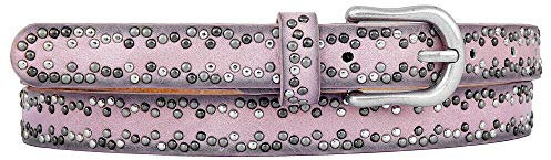 Zakatte • Damen schmaler Nietengürtel aus Kunstleder bis 105 cm BS028 (95 cm, Rosa)