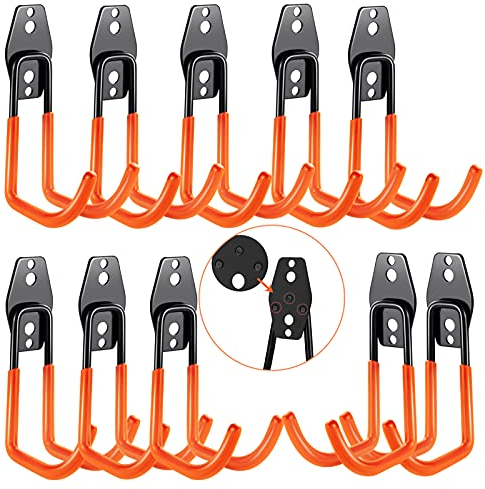 3-H Appendi Bici da Muro Garage 10 Pezzi, Supporto 3 Punti di Saldatura, Acciaio Inox Massiccio, Porta Bici Con Viti Ganci per Attrezzi, Scala