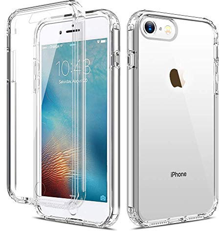 for iPhone 7/8/SE 2020 Case 360 Shockproof Clear Cover Silicone Glossy Bumper Screen Protector, Front and Back Full Body Drop Proof Protective Anti Yellow Case for iPhone 7/8/SE 2020-Transparent