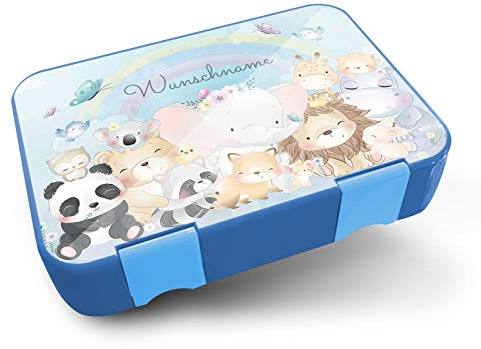 yabaduu Design Schutzfolie für Brotzeitbox Schmatzfatz Junior Passgenau 20,45x14cm Personalisiert Kinder Lunchboxsticker Aufkleber Matt Sticker Zubehör Lunchbox (Y047-03 Tiere, Mit Wunschname)