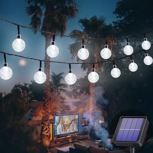 Augone Solar Gartenlichter Wasserdicht, 50LED 7M/24Ft Solar Lichterketten Outdoor, 8 Modi Globe Lichterkette für Innen/Außen, Terrasse, Rasen, Hof, Hochzeit, Weihnachtsdekoration (kühles Weiß)