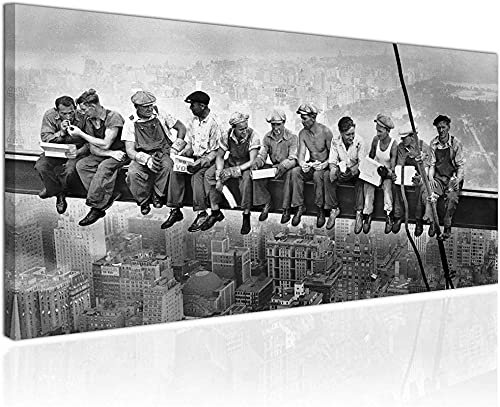 FGHSD Tableaux sur toile Déjeuner dans un gratte-ciel Travailleurs sur le gratte-ciel New York Décorations rétro et vintage en noir et blanc Image 50x100cm sans cadre