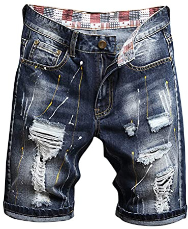 Tomwell Short en Jean Homme Pantalon Court Denim Casual Jean Déchiré Shorts Bermuda d’Eté Coupe Slim Pantalon Court Musculation Outdoor Pants avec Poches