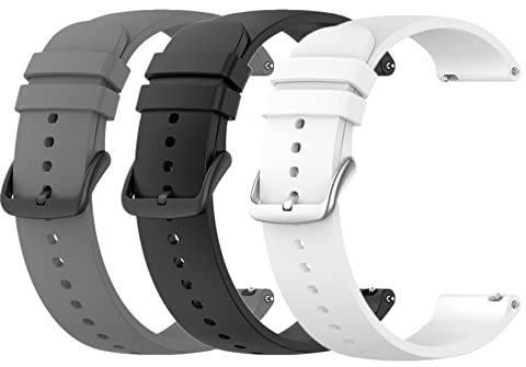 WEINISITE 20mm Armband für Garmin Vivoactive 3/Venu/Vivomove 3/Vivomove HR/Forerunner 245/Forerunner 645 Music Silikon Ersatzarmband (Schwarz+Grau+Weiß)