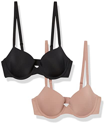Amazon Essentials Women's Half-Cup Microfibre Bra with Adjustable Straps, Pack of 2, Dark Taupe, 38C