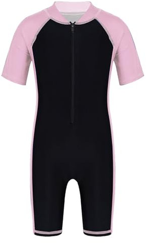 ranrann Unisexe Garçon Fille Enfant 1 Pièce Maillot de Bain Combinaison Plongée Combinaison Natation Short Anti-UV Vetement Plage Surf Swimsuit 3-14 Ans Rose&Noir 10-12 Ans