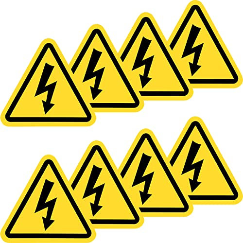 Becral® - Autocollant risque électrique | Autocollants en vinyle pour cadre électrique | Triangle avec foudre | Norme européenne W012, ASR A1.3, DIN EN ISO 7010 polyester Jaune noir (95 mm - 8 unités)