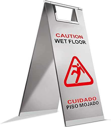 Edelstahlschild für nasse Böden, Achtung für nasse Böden, doppelseitiger Text und Grafik-Warnschild, Edelstahl, langlebig, für nasse Böden, Supermarkt, Kino (1 Packung)