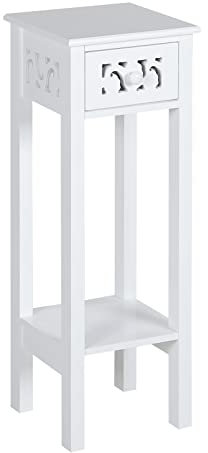 Unibos Provence Fretwork French Inspired Slim Bedside Table Wooden Nightstand Slim Tall Telephone Table Narrow Hallway Side Table with Drawer Shelf for Hallway Living Room in MDF (White)