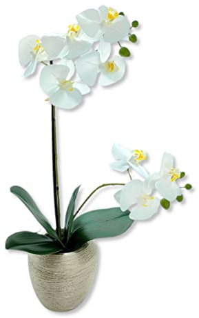 DARO DEKO Kunst-Pflanze Orchidee weiße Blüten 47cm Keramik Topf Gold künstliche Phalaenopsis Kunstblume
