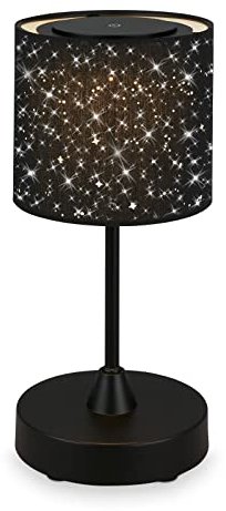 BRILONER - LED Tischlampe kabellos mit Sternenhimmel, dimmbar in Stufen, warmweiße Lichtfarbe, Nachttischlampe, Leselampe, LED lampe, Campinglampe, Tischleuchte, Akku Lampe, 30x12,5 cm, Schwarz