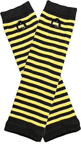 B-HOT Warmer Fingerless Gloves Stretchy Knit Thumb Hole Sun Protection Long Arm Stripe Glove Yellow/Black