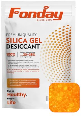 1.2LBS Fonday Premium Moisture Indicating Silica Gel Desiccant Beads | Rechargeable, Industry Standard Bead Size 3 to 5mm, Orange to Green