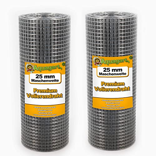 Aquagart® Rete metallica per voliera, rete metallica zincata, robusta griglia di saldatura, diversi modelli (100 m, 25 mm)