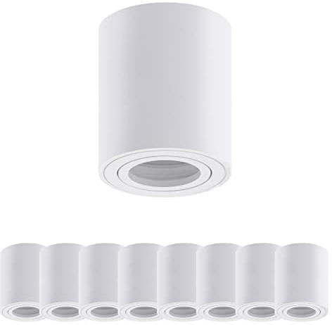 Oktaplex 9x Aufbauspot Lile M für GU10 & LED Module 230V Aufbauleuchte weiß | Rund Aluminium LED Aufbaustrahler Aufbaurahmen für GU10 & Ø50 mm LED Module, Direktanschluss 230V, 30° schwenkbar, IP20