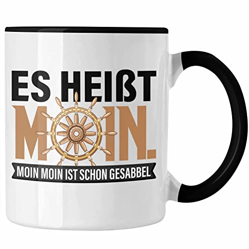 Trendation - Tasse Moin Hamburg Geschenk für Norddeutsche Moin Moin Gesabbel (Schwarz)