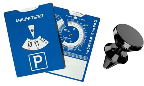 FLY DESIGN Set Parkscheibe aus Pappe mit Handyhalterung Auto Magnet Rund 360° Drehbar