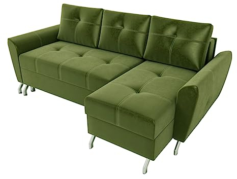 BROMARKT Ecksofa Stormi L-Form Schlafsofa Wohnlandschaft Links/Rechts Couch, Bettkasten,Schlaffunktion, Zwei Armlehnen, viele Farbvarianten (Rechts, Monolith 38 Olivgrün h80 x t141 x b238 cm)