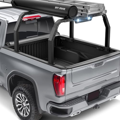 YZONA Overland LKW Gepäckträger mit 2 Lichtbalken, kompatibel mit Chevy Silverado 1500 2014-2023 und Ford F150 2009-2023 und Dodge Ram 1500 2002-2023 und Toyota Tundra 2007-2013