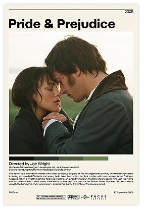 shitou Stolz und Vorurteil Poster, klassisches Retro-Filmposter, coole Wanddekoration, Kunstdruck, Leinwandposter für Zimmer, ästhetische Dekoration, Geschenke, Unrahmen: 40 x 60 cm