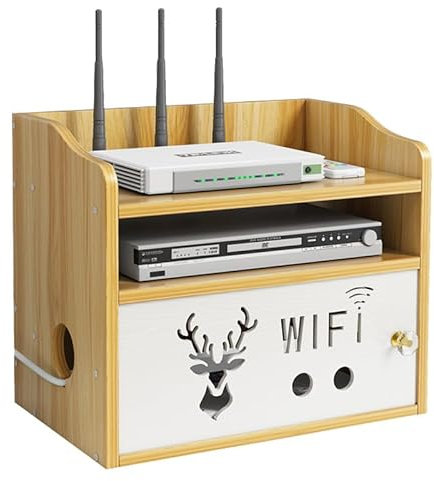 Kabelbox Aufbewahrungsbox for WLAN-Router aus Holz, Set-Top-Box, 3-lagige Reihensteckdosen-Okklusionsbox, kabelloses WLAN-Router-Regal for Schlafzimmer und Wohnzimmer Kabelmanagement Box (Color : WHI
