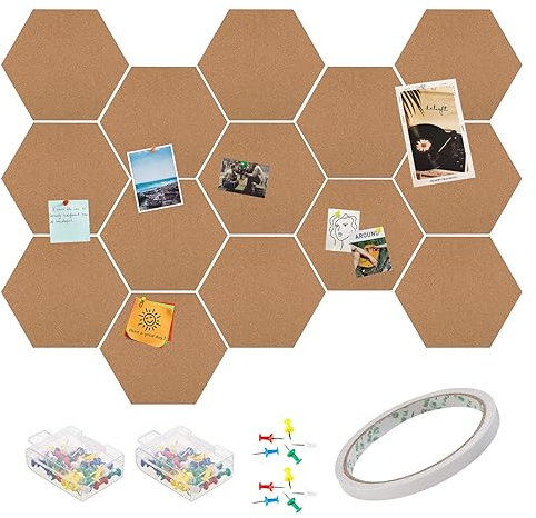 Pinnwand Kork Korkwand 14 Stück Korkplatten Selbstklebend Pinwand Korktafel Klein 20cm(Breite)*6mm(Dick) DIY Cork Board mit Stiften Bilder aufhängen Listen Notizen Terminkarten