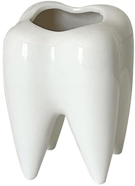 HFINGAQEX Pot à crayons en céramique en forme de dent amusante - Pot de rangement pour plantes grasses - Support de bureau - Orga C2G1