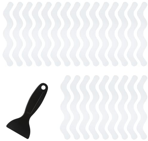 Amabro Tiras de bañera antideslizantes en forma de onda, 24 unidades, transparentes, autoadhesivas, para ducha, para bañera, antideslizantes, con rascador