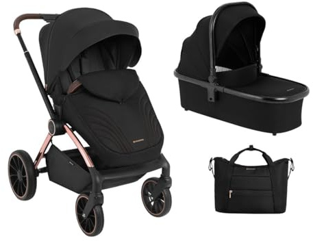 Kikkaboo Kinderwagen Kara 2 in 1 Babywanne, Sportsitz, Wickeltasche, Federung schwarz