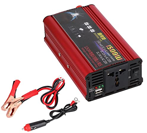 TKSE Inversor Onda Pura 1500W,Inversor de Corriente para Coche 220V,Inversor De Corriente,Adaptador convertidor Cargador USB,Onda sinusoidal modificada DC 12V/24V a AC 220V