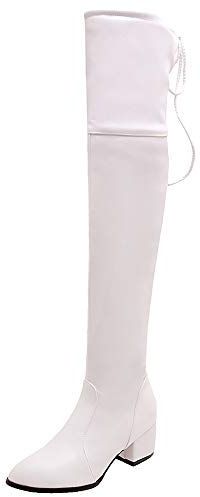 Joliss Donna Stivali Sopra Il Ginocchio Tacco a Blocco Stivali Alti Zip Punta Rotonda Stivali Sopra Il Ginocchio Stivali Invernali Bianco Numero 38 EU/39Cn