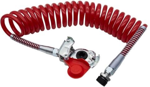 Luftwendel/Druckluftwendel/Wendelschlauch ROT + Kupplungskopf M16 x 1,5, Luftwendel für Luftversorgung zwischen LKW/NFZ und Auflieger/Anhänger