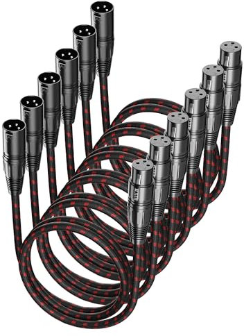 VANDESAIL XLR Cables 3 FT 6 Pack, XLR Microphone Cable Male to Female Nylon Braided 3 Pin XLR to XLR Cable Compatible with Microphones, Mixer, Speaker Systems and More, Black-Red, Q-MCR-3FT-6P-01